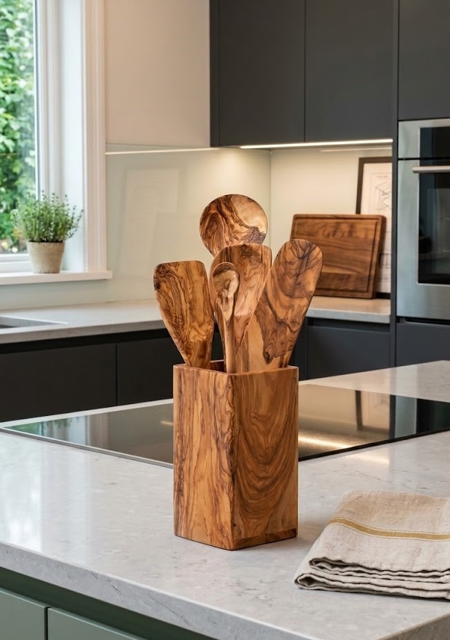Olive Wood Utensils Holder